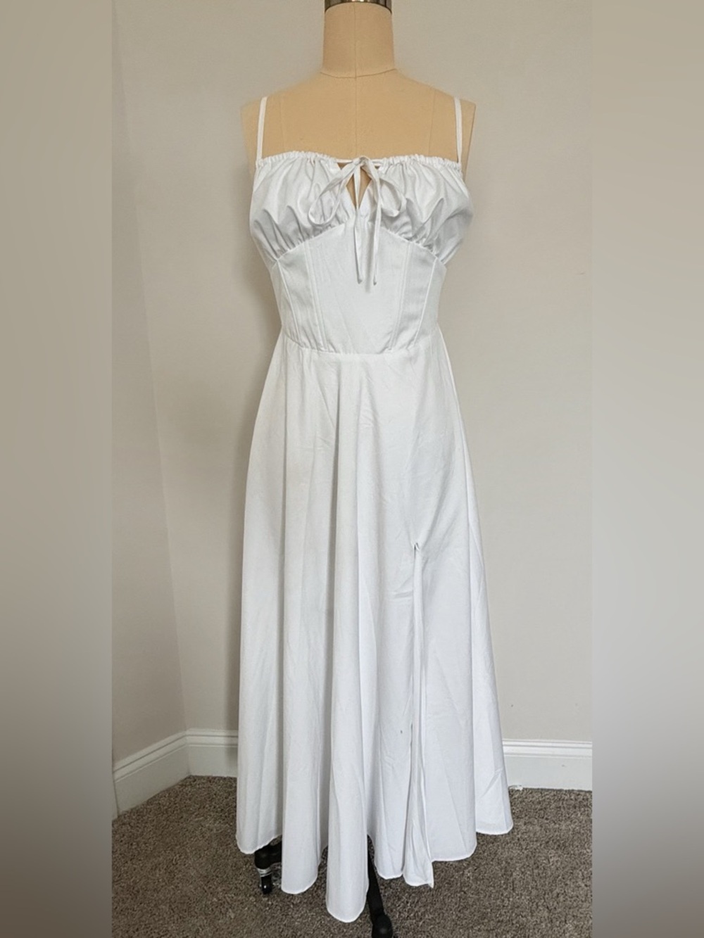 Naked Wardrobe corset White Flowy Milkmaid cottagecore Dress Midi Leg Slit Med